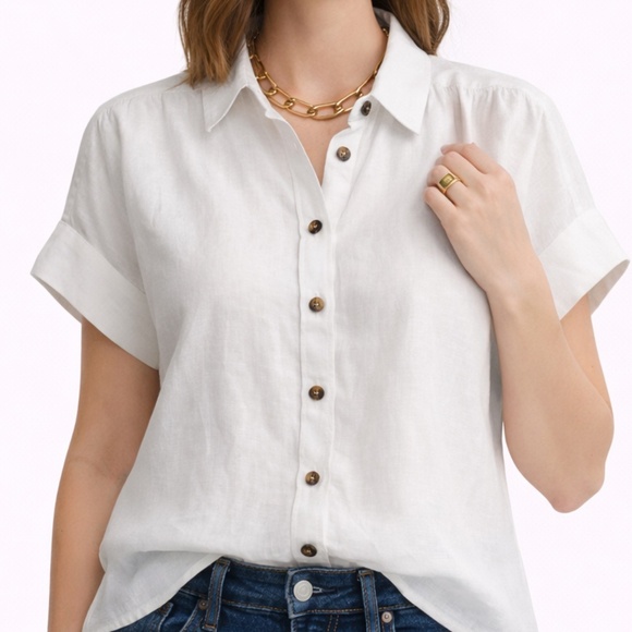 J. Crew Tops - J.Crew Relaxed Linen Button-Up Shirt – White – Size Medium